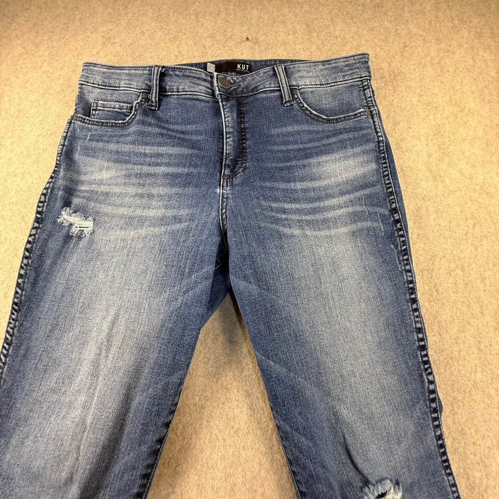 Kut from the Kloth Distressed Skinny Jeans Size 12 Medium Wash Raw Hem P1148